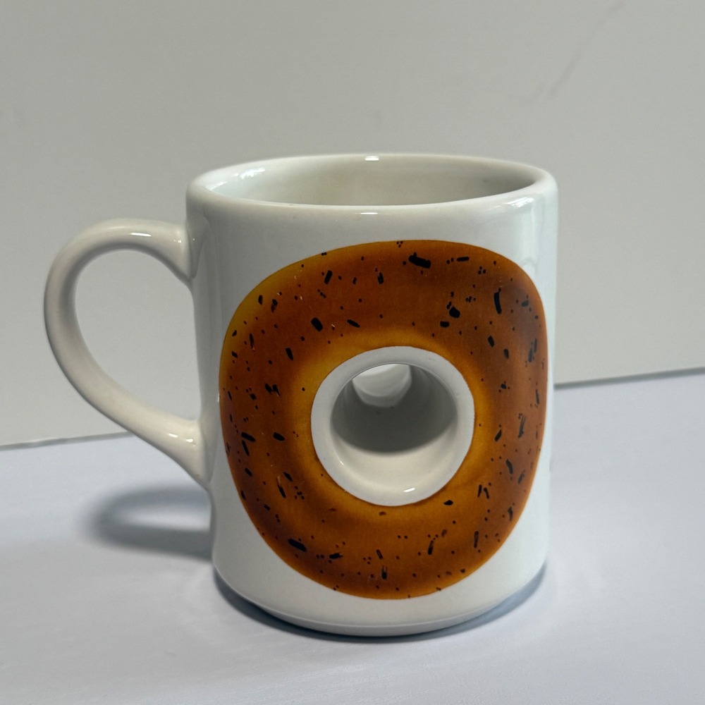 Vintage PAPEL Coffee Bagel Mug Japan Novelty Hole Donut Ceramic Cup